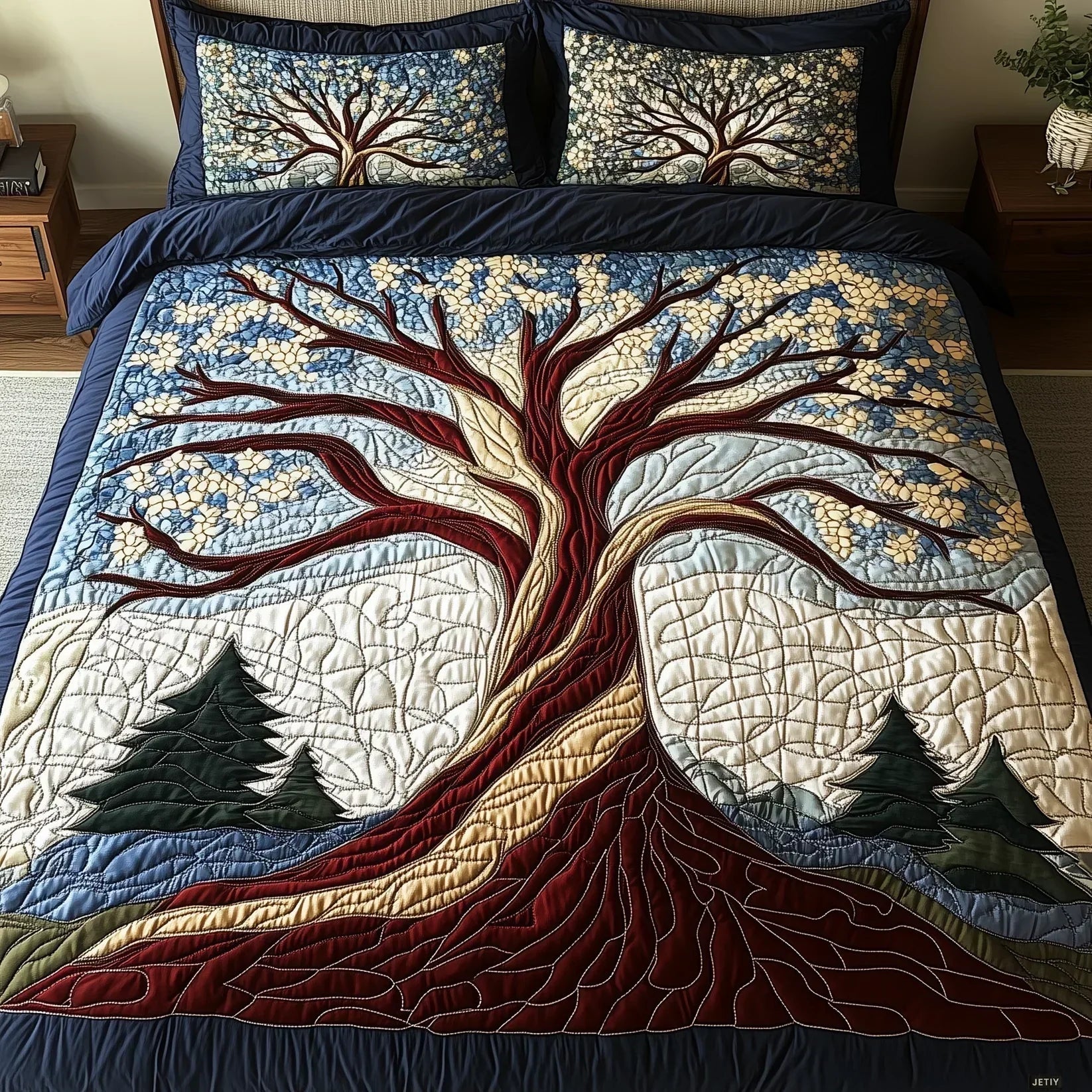 3-piece quilted bedding set - Harmony forest — view 1