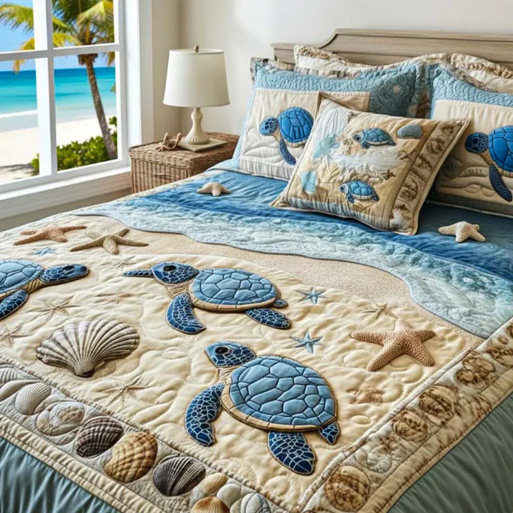 3 Piece Quilted Bedding Set - Ocean Waves — view 2