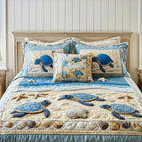 3 Piece Quilted Bedding Set - Ocean Waves — view 4