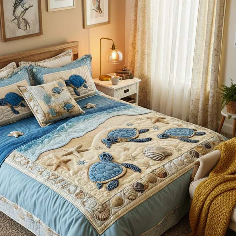 3 Piece Quilted Bedding Set - Ocean Waves — view 5