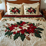 3 Piece Quilted Bedding Set - Poinsettia Magic — view 1