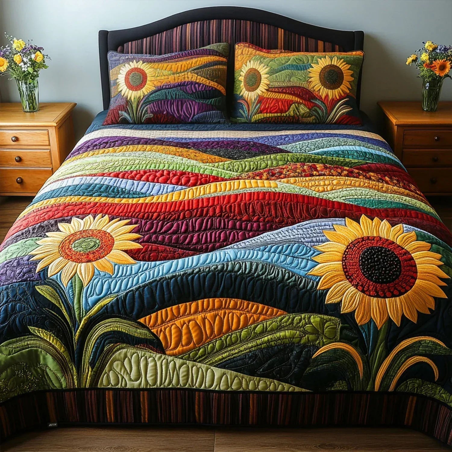 3-piece quilted bedding set - Sunflower field — view 1