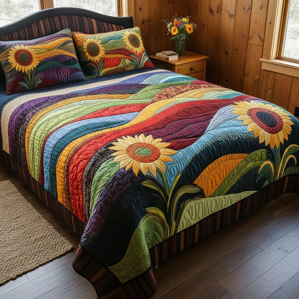 3-piece quilted bedding set - Sunflower field — view 2