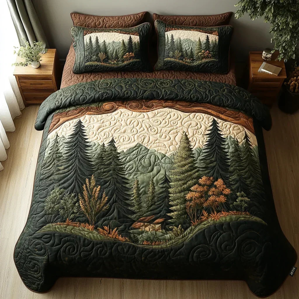 3-piece quilted bedding set - Spaziergang forest — view 1
