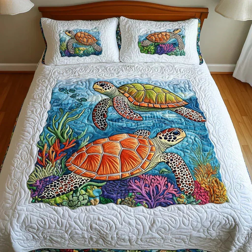 3 Piece Quilted Bedding Set - Sea Turtles — view 3