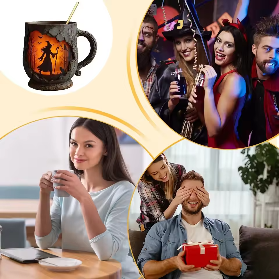3D Halloween mug - with witch and cat pattern — view 2