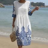Abigail - round neck maxi dress with pattern — view 1