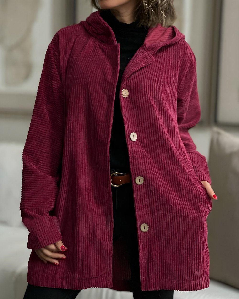 Abigail - Corduroy Hooded Cardigan — view 2