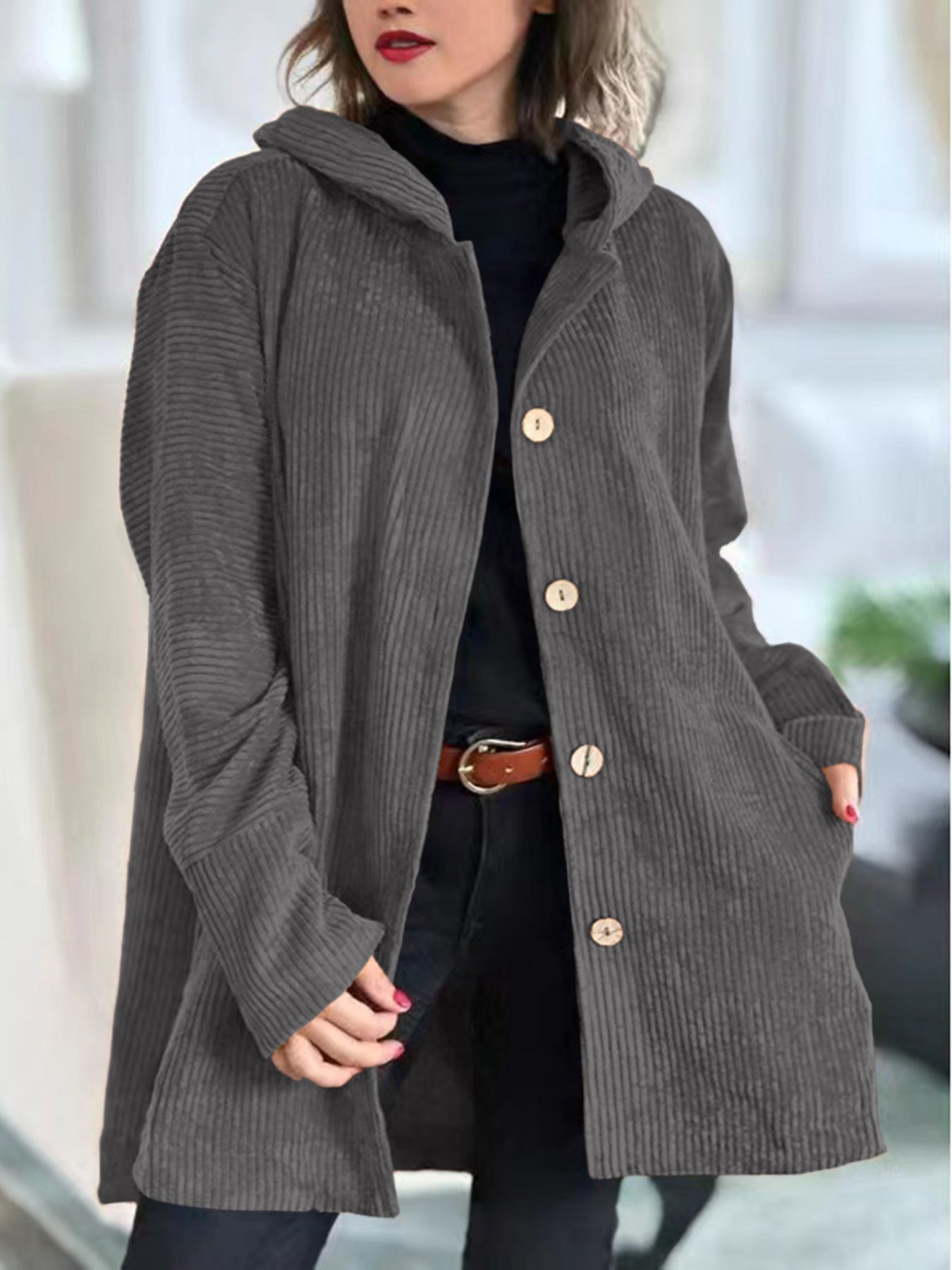 Abigail - Corduroy Hooded Cardigan — view 11