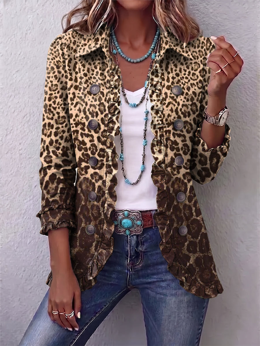 Abigail - Ruffled Leopard Print Coat — view 1