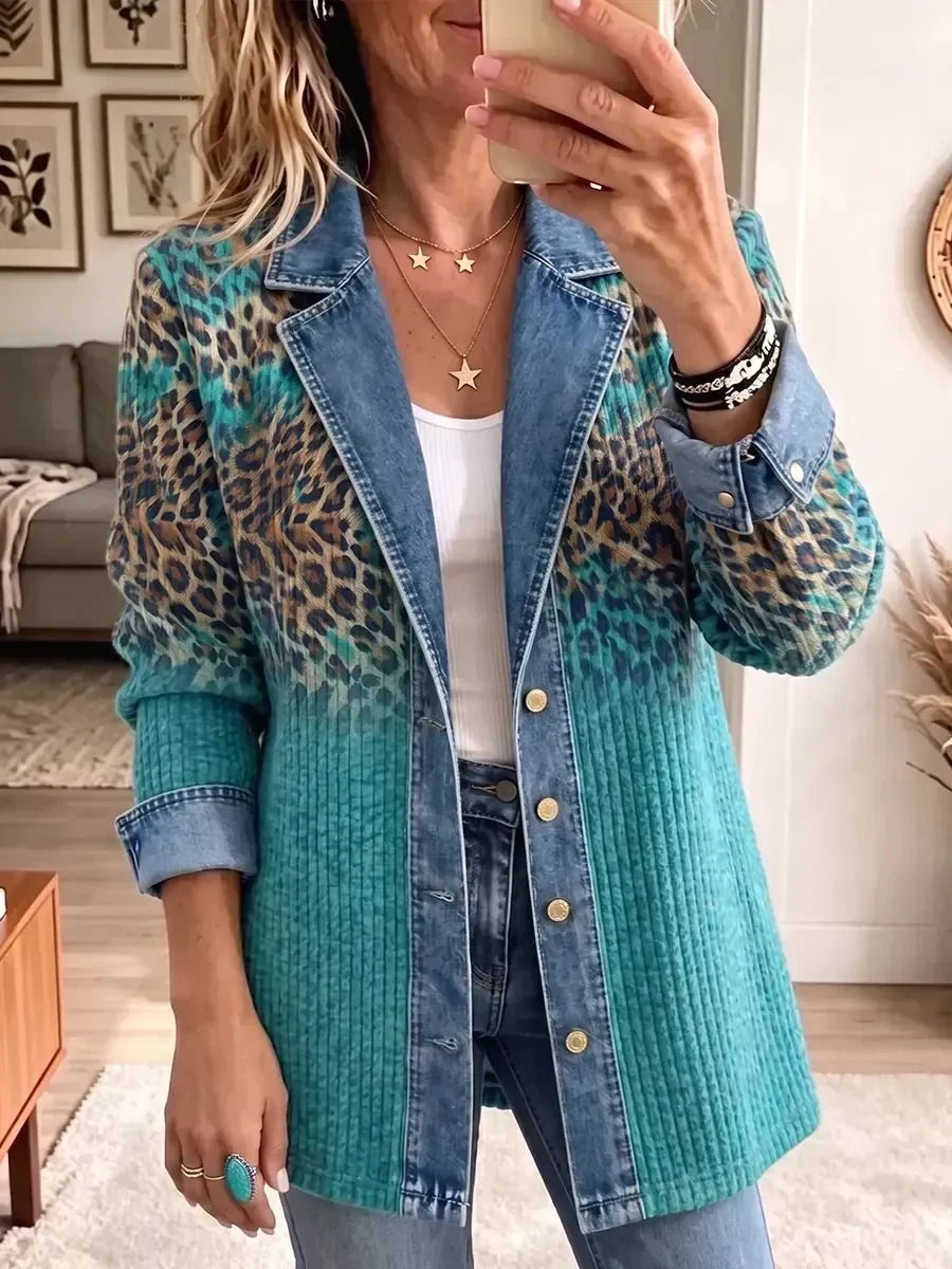 Abigail - Retro Leopard Print Denim Jacket — view 1