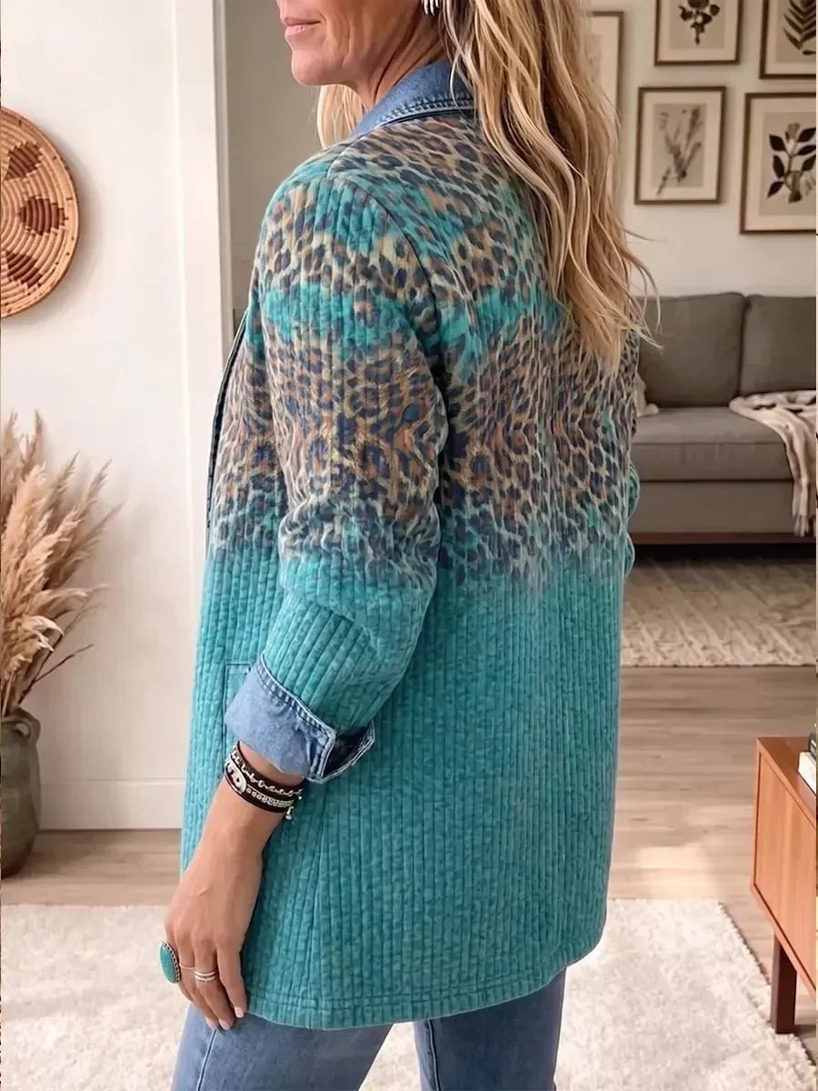 Abigail - Retro Leopard Print Denim Jacket — view 2