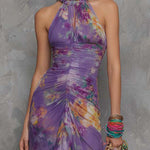Adalynn - elegant purple floral chiffon strapless maxi dress — view 3