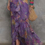 Adalynn - elegant purple floral chiffon strapless maxi dress — view 4