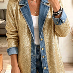 Addison - Gold Glitter Patchwork Denim Jacket — view 1