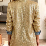Addison - Gold Glitter Patchwork Denim Jacket — view 2