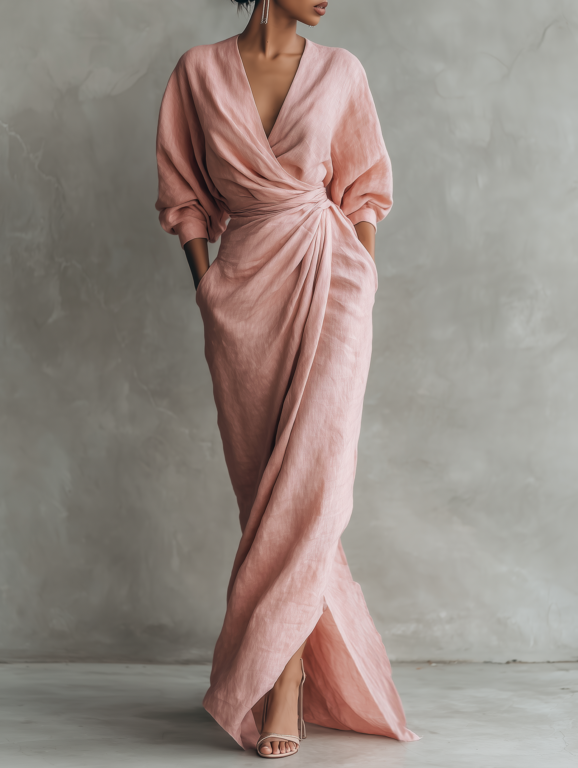 Adeline - pink linen maxi dress — view 2