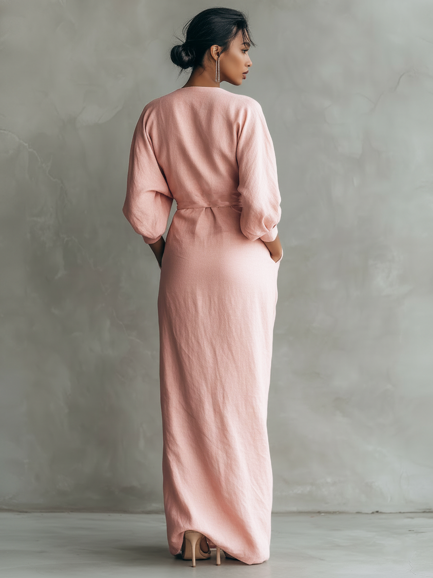 Adeline - pink linen maxi dress — view 3