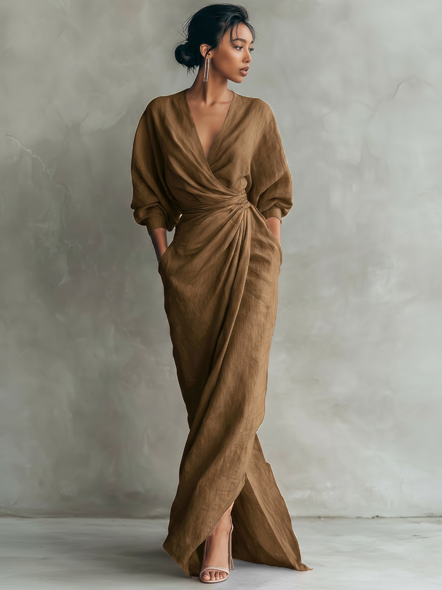 Adeline - pink linen maxi dress — view 4