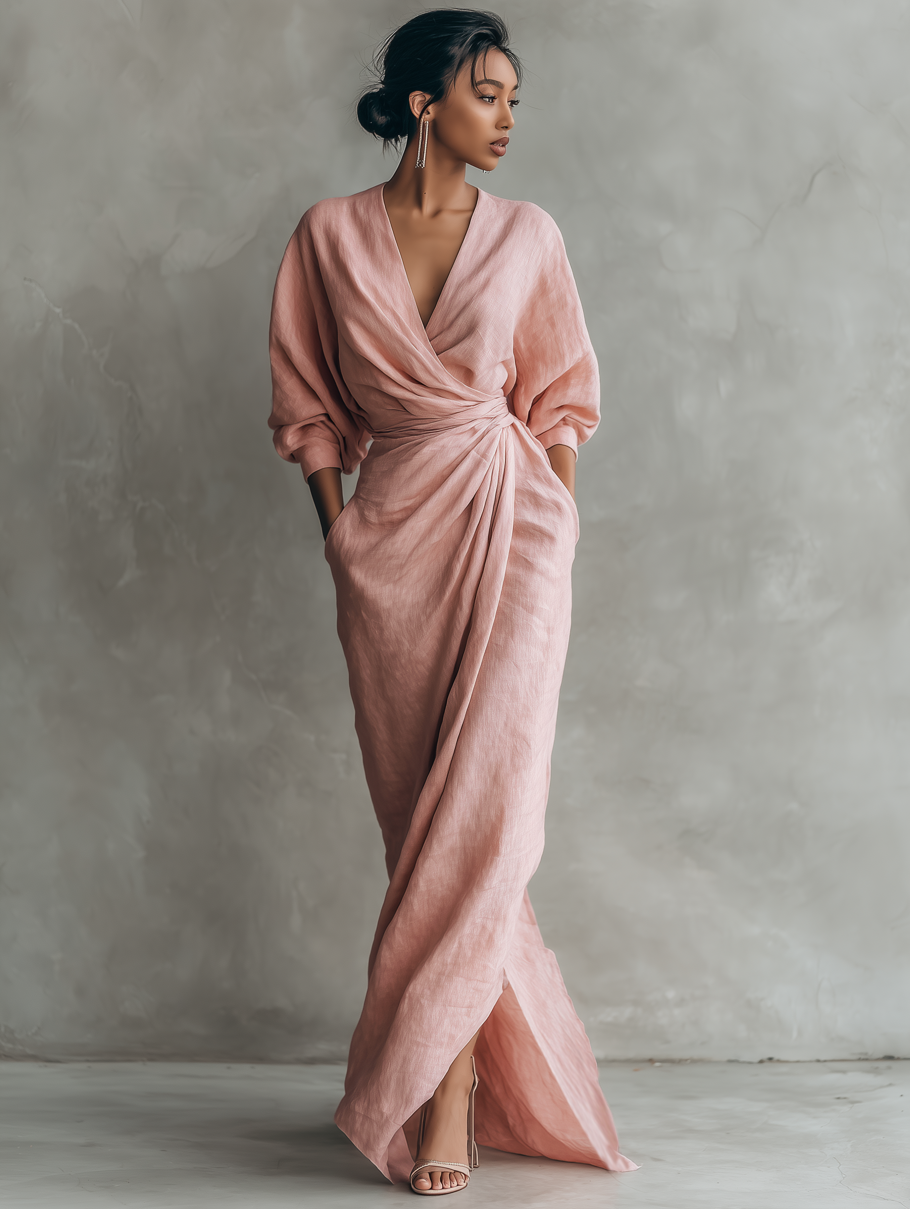 Adeline - pink linen maxi dress — view 6