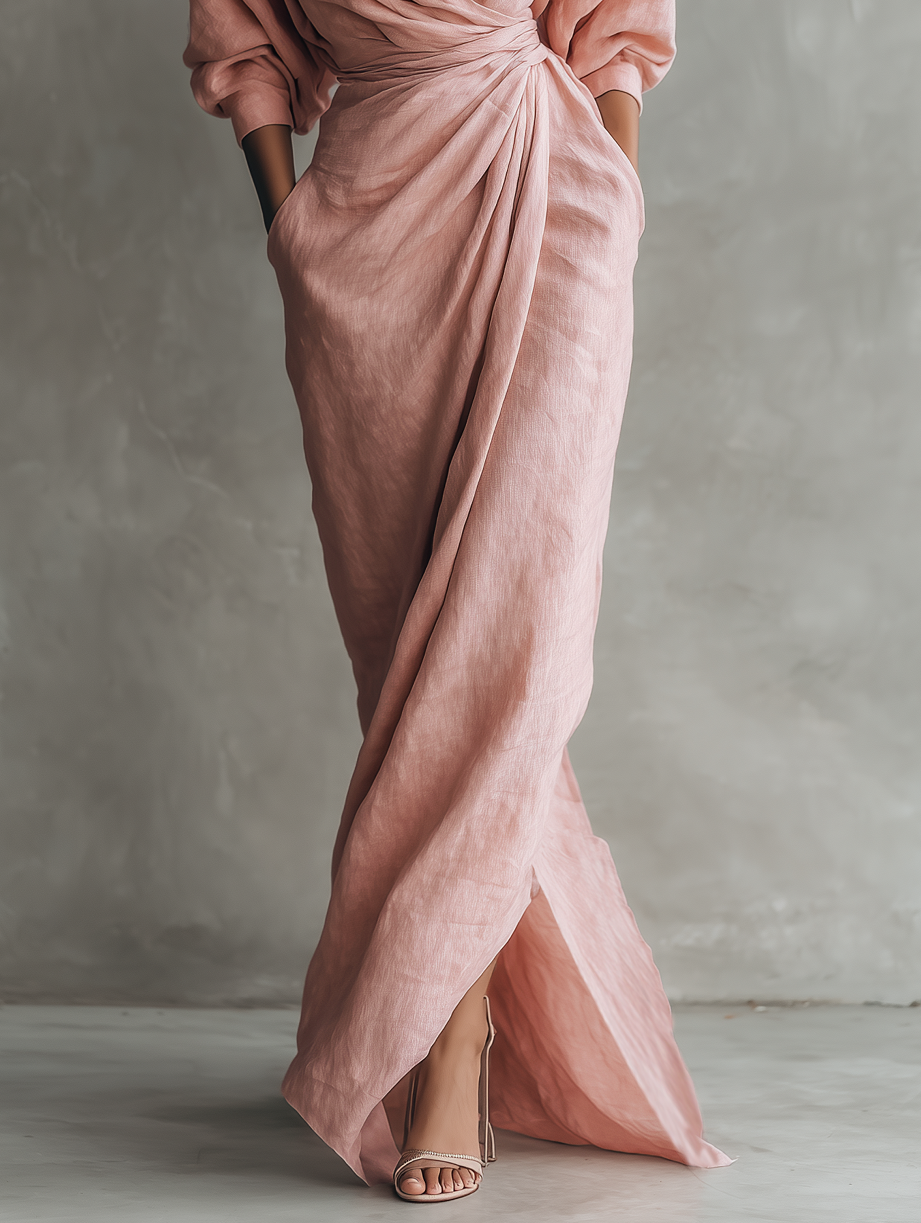 Adeline - pink linen maxi dress — view 8