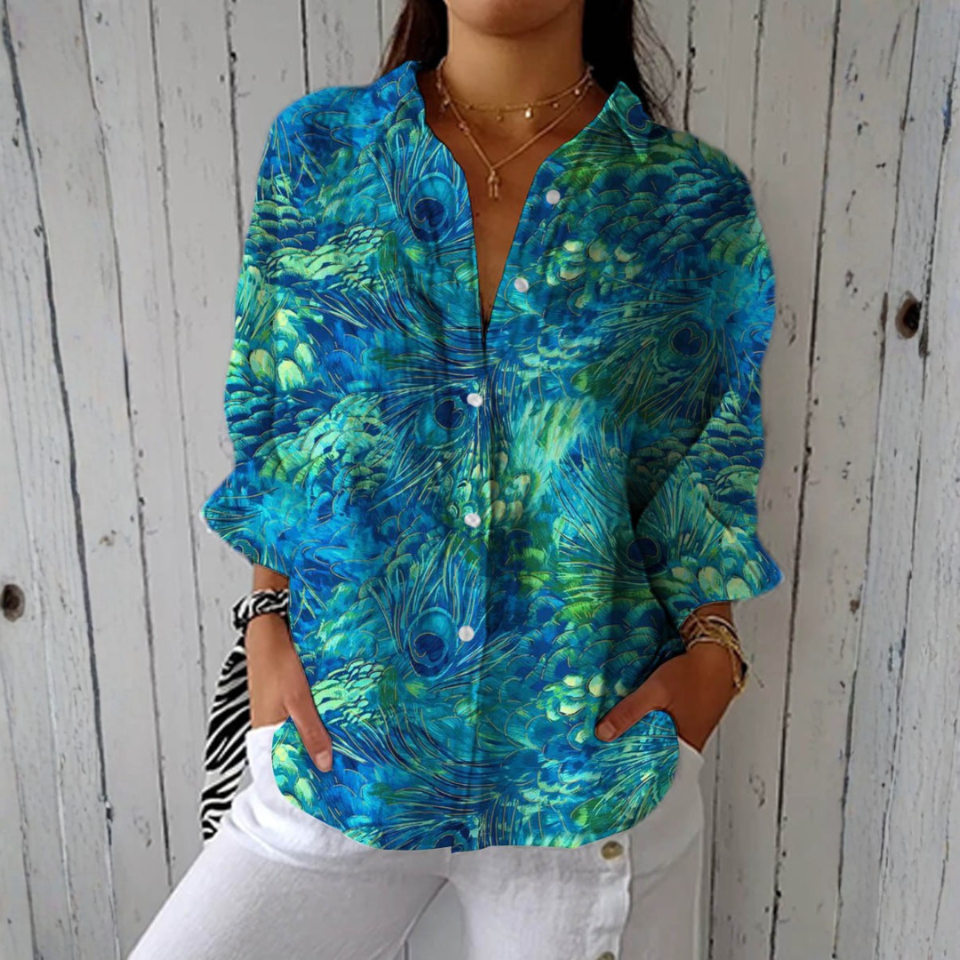 Adeline - feather print shirt — view 1