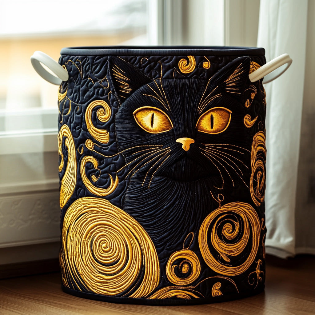 Quilted laundry basket — Midnight Whiskers