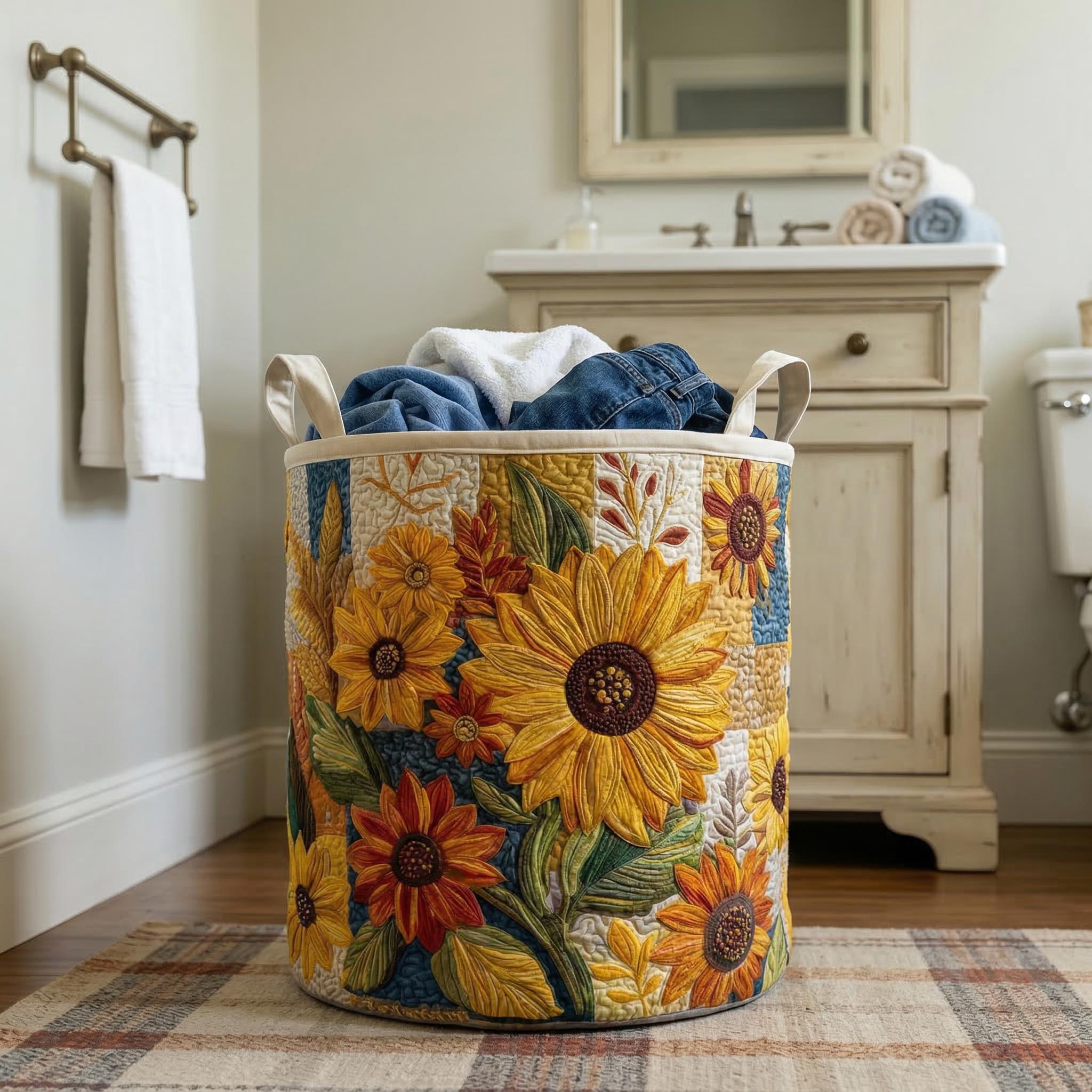 Quilted laundry basket