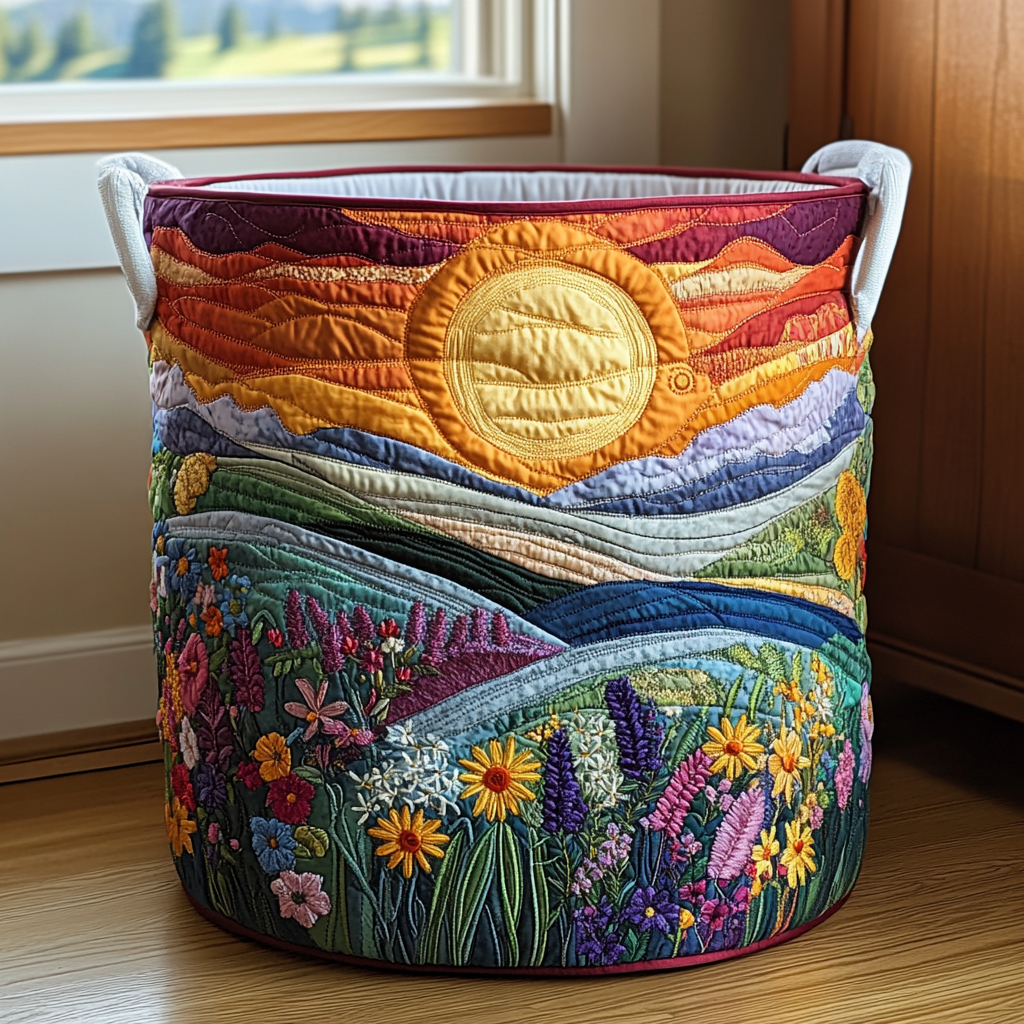Quilted laundry basket — Sunset Fields