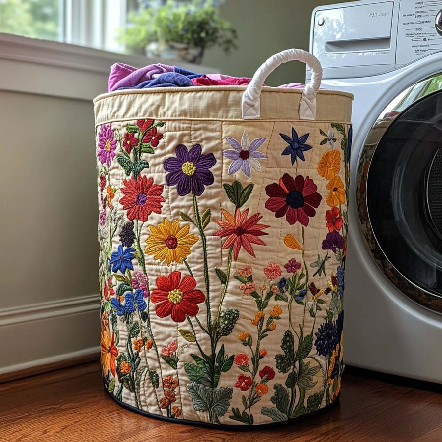 Floral quilted laundry basket