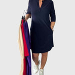 Alexandra - solid colour V-neck dress — view 1