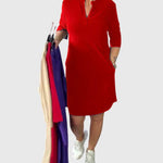 Alexandra - solid colour V-neck dress — view 2