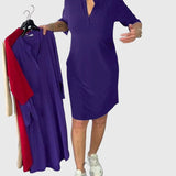Alexandra - solid colour V-neck dress — view 3