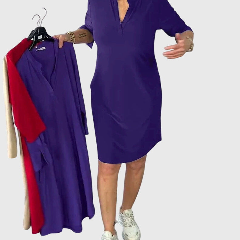 Alexandra - solid colour V-neck dress — view 3