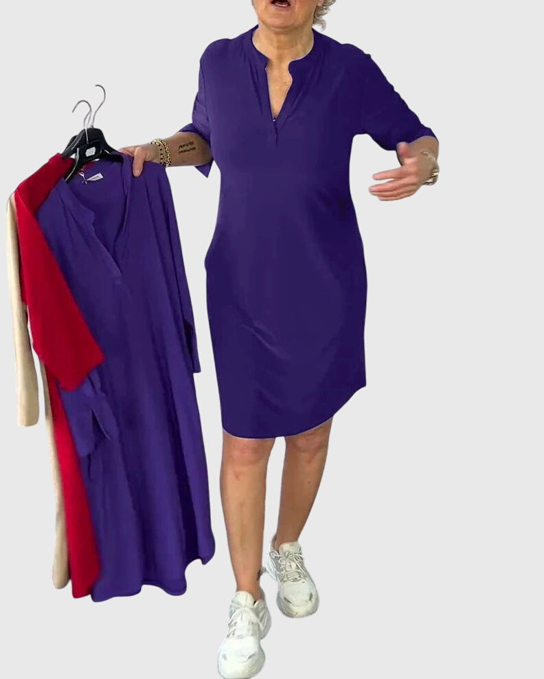 Alexandra - solid colour V-neck dress — view 3