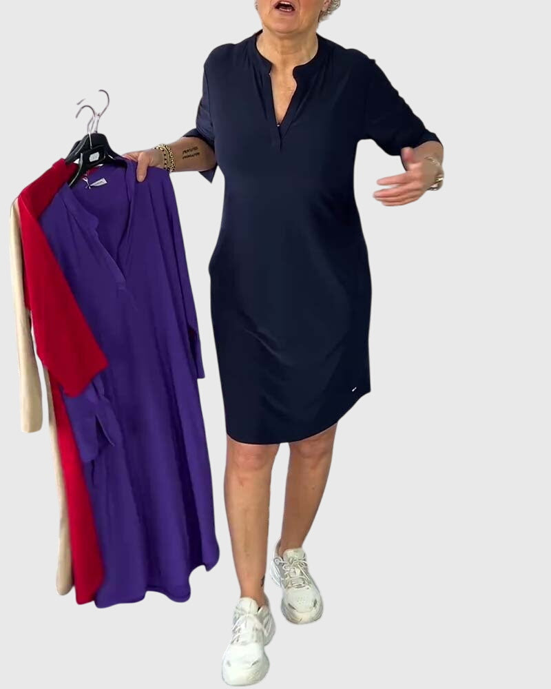 Alexandra - solid colour V-neck dress — view 4