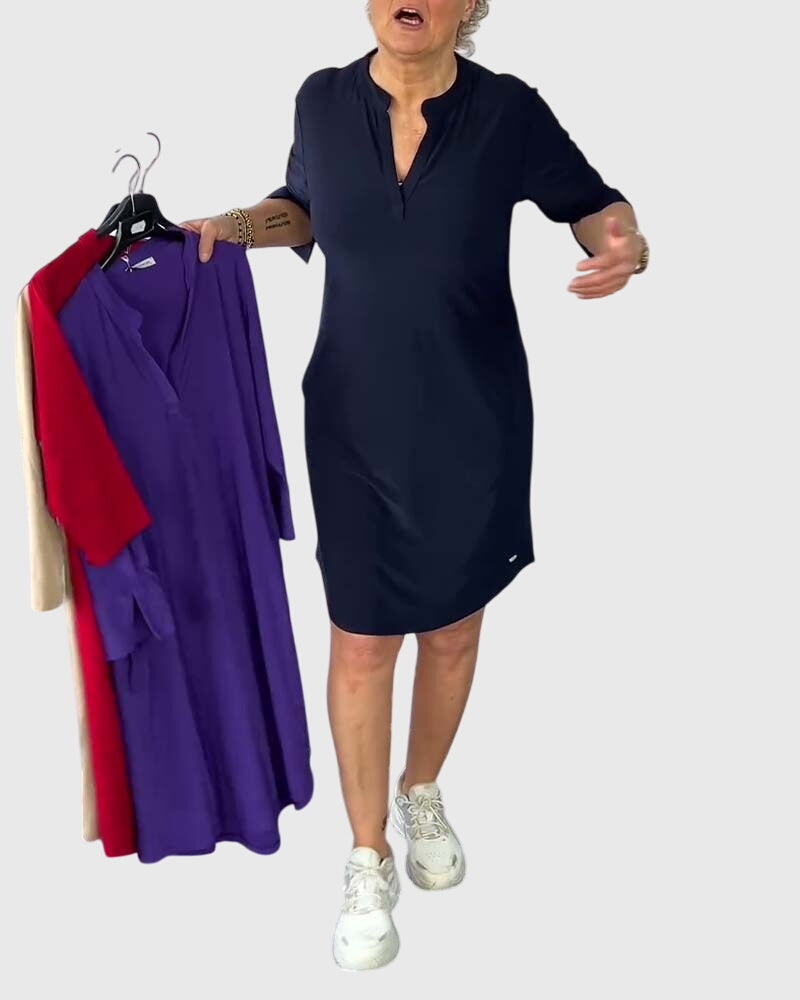 Alexandra - solid colour V-neck dress — view 5