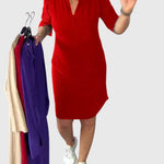 Alexandra - solid colour V-neck dress — view 7