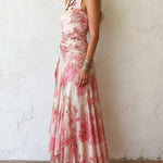 Alexandra - pink floral chiffon pleated sleeveless midi dress — view 3
