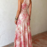 Alexandra - pink floral chiffon pleated sleeveless midi dress — view 4