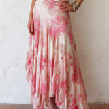 Alexandra - pink floral chiffon pleated sleeveless midi dress — view 6