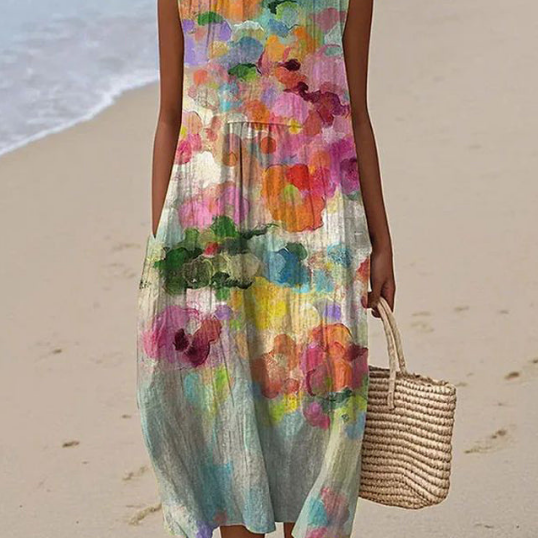 Alexis - an elegant watercolor effect loose dress — view 2