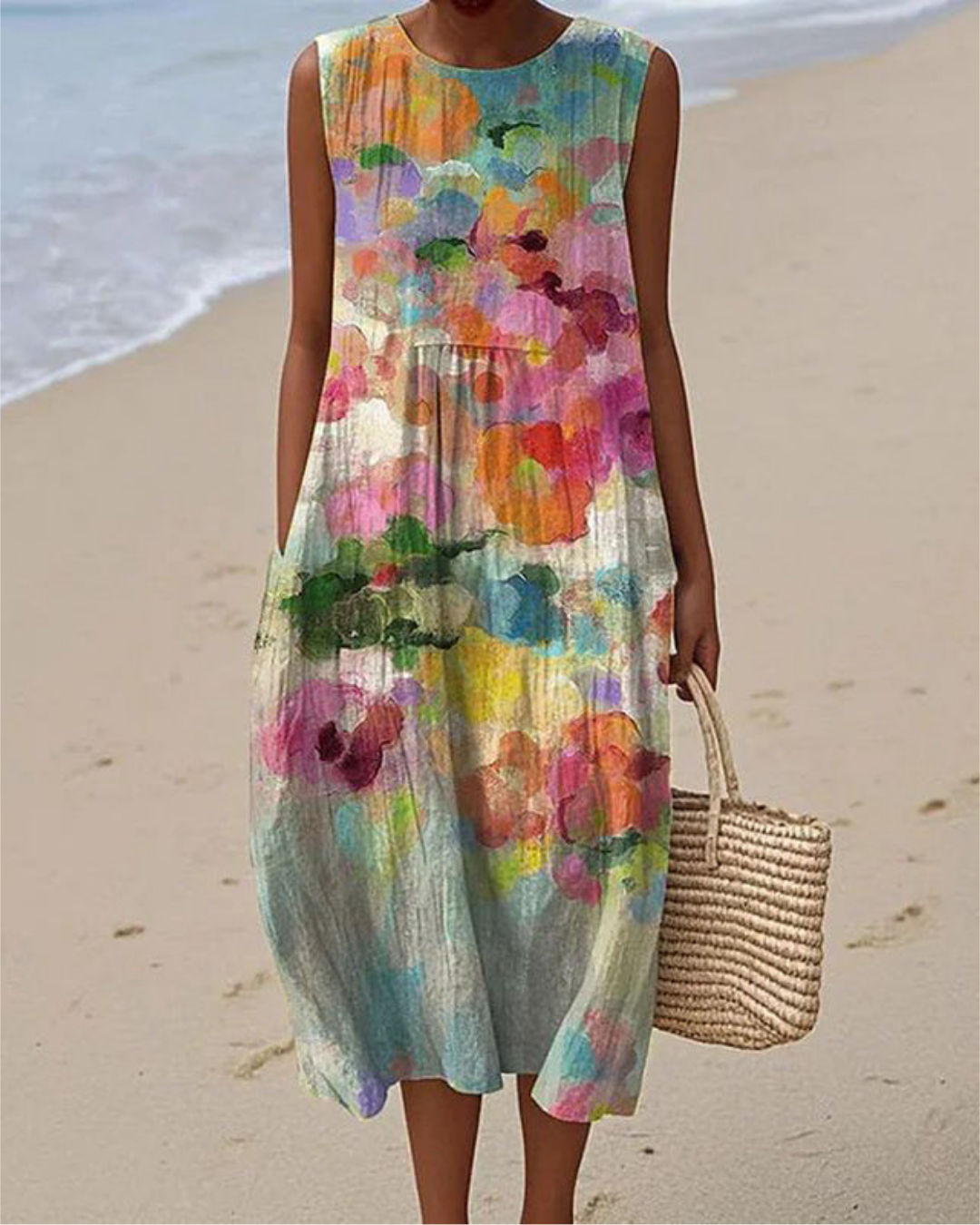 Alexis - an elegant watercolor effect loose dress — view 2