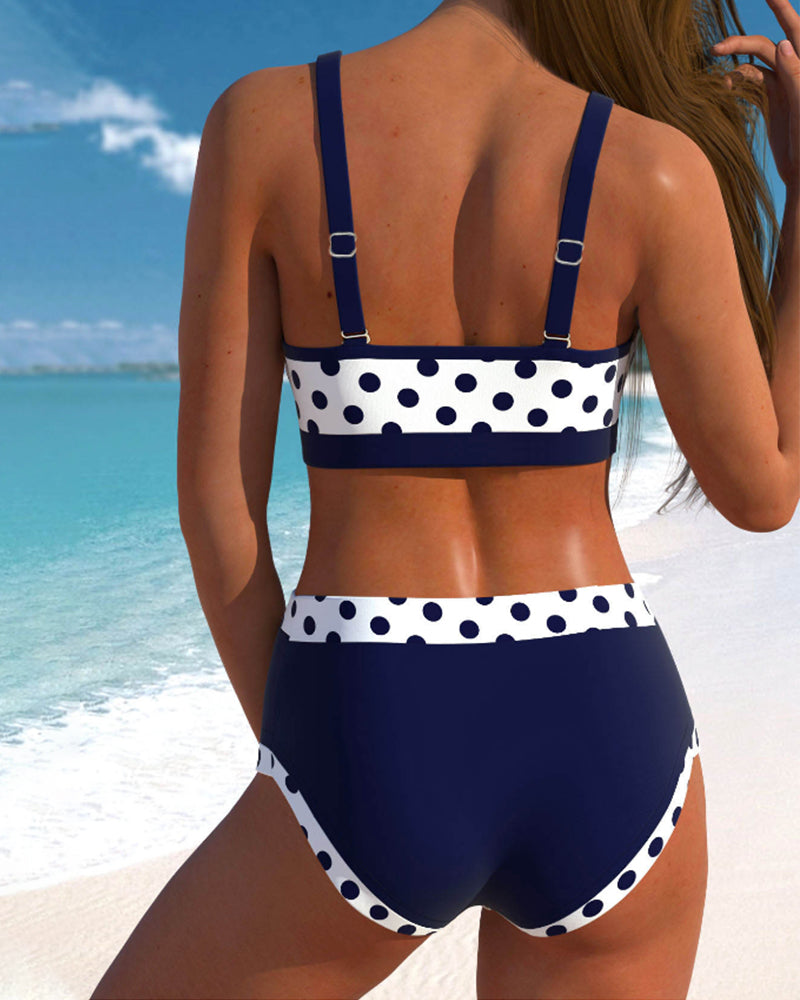 Allison - high waist polka dot bikini with patchwork design — view 2
