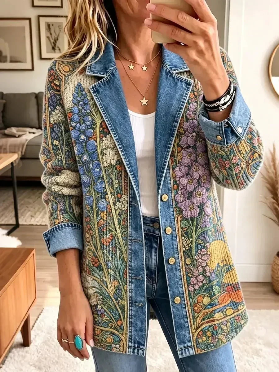 Allison - Retro Floral Denim Jacket — view 1