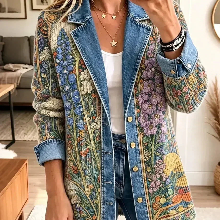 Allison - Retro Floral Denim Jacket — view 1