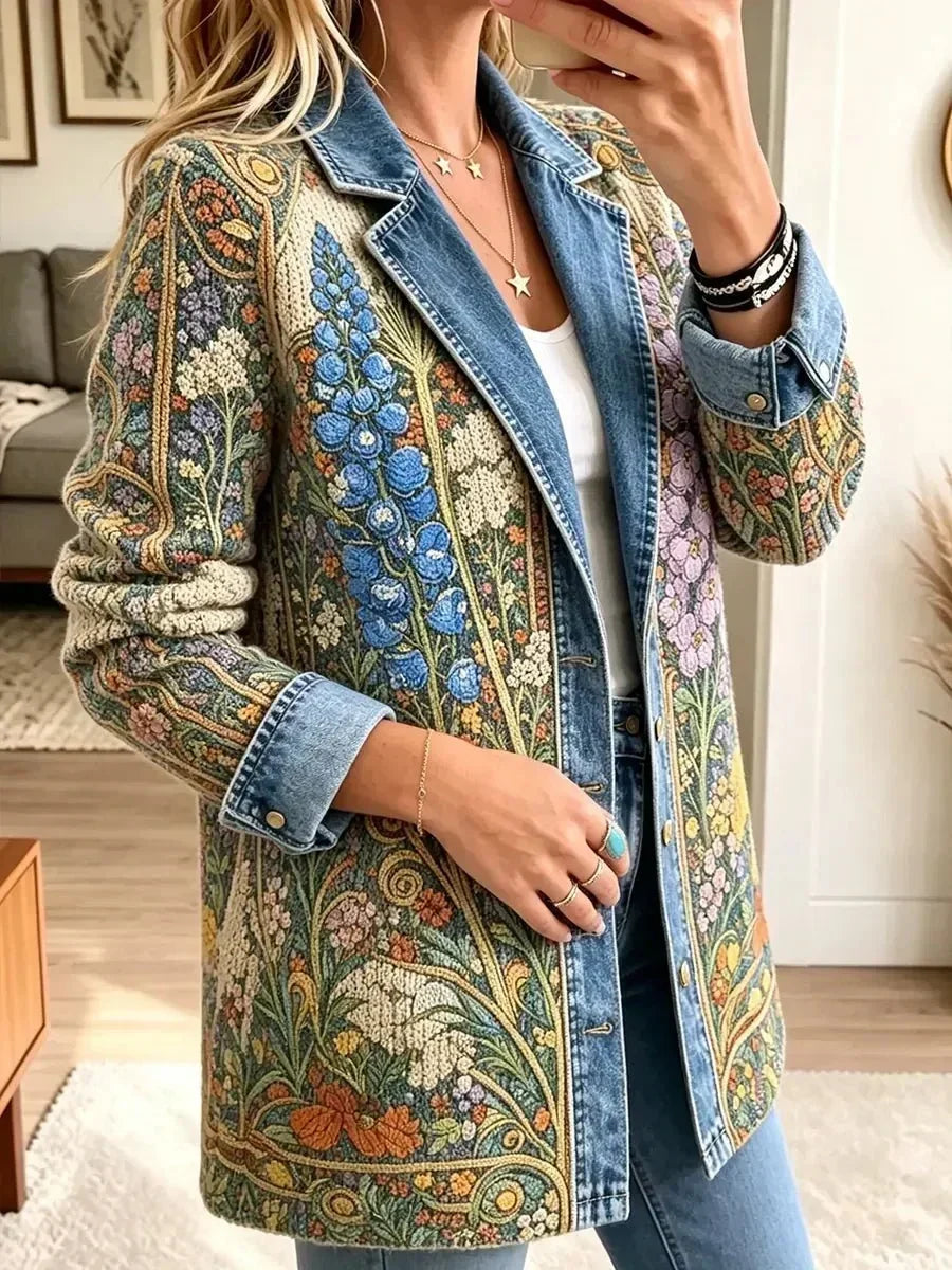 Allison - Retro Floral Denim Jacket — view 2