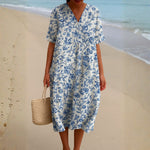 Alyssa - ivory dress with porcelain blue floral accents — view 1