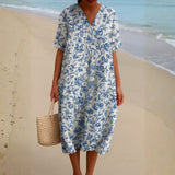 Alyssa - ivory dress with porcelain blue floral accents — view 1