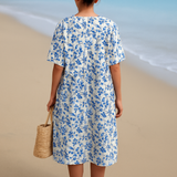 Alyssa - ivory dress with porcelain blue floral accents — view 3